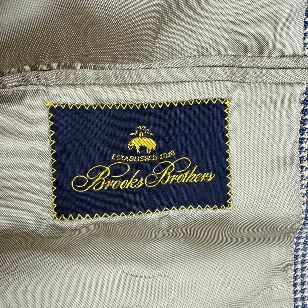 VTG Brooks Brothers Blazer Mens 40R Navy Cream Houndstooth Wool USA Union Made